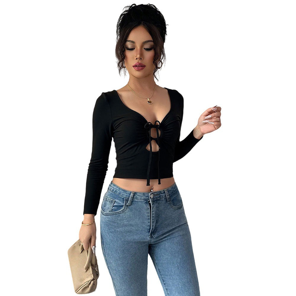 Damen Crop- mit Zierknoten Langarm Eveloria