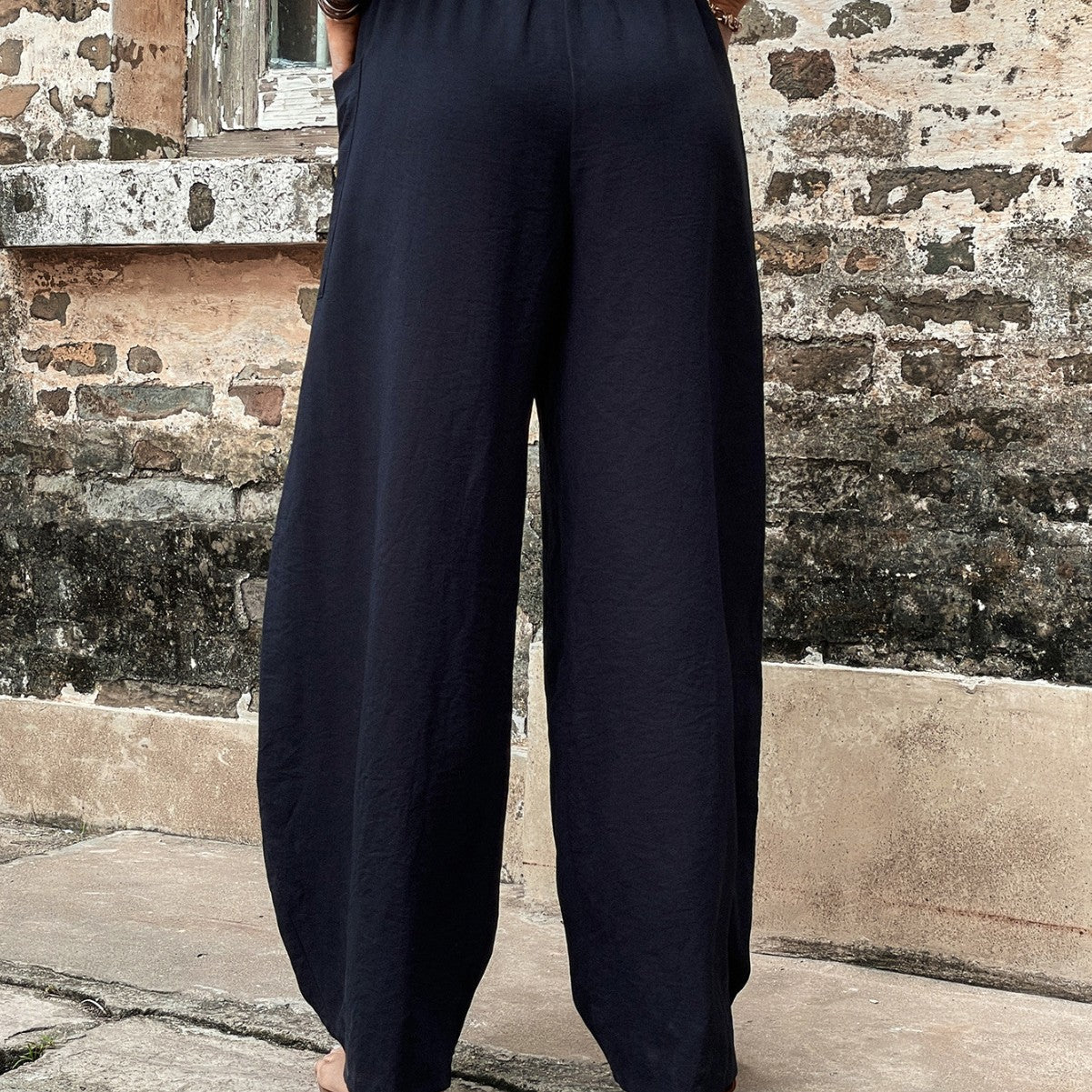 Damen Haremshose Elastischer Bund Weite Bein mit Taschen