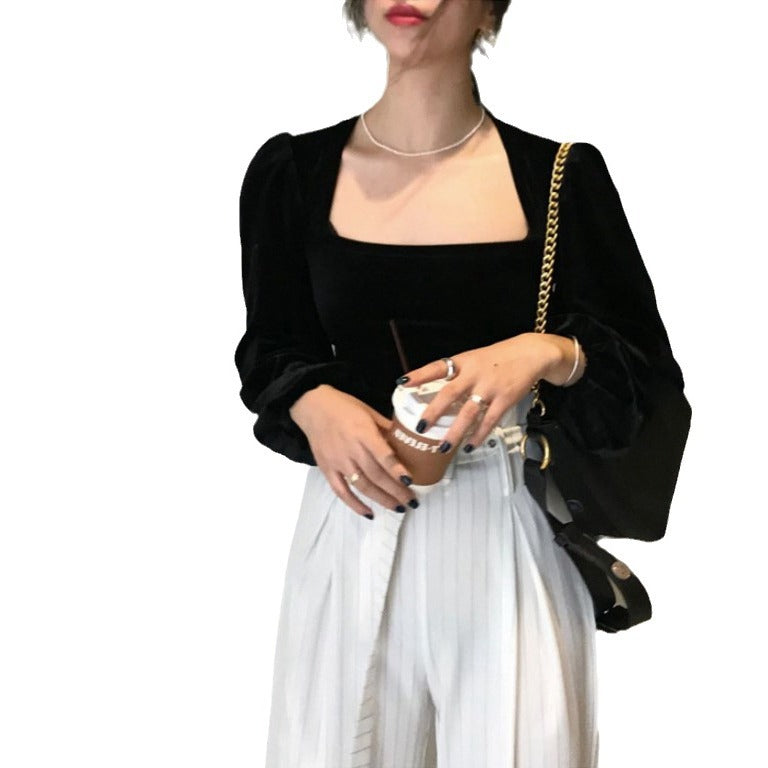 Damen Oberteil Quadratausschnitt Puffärmel Elegantes Design