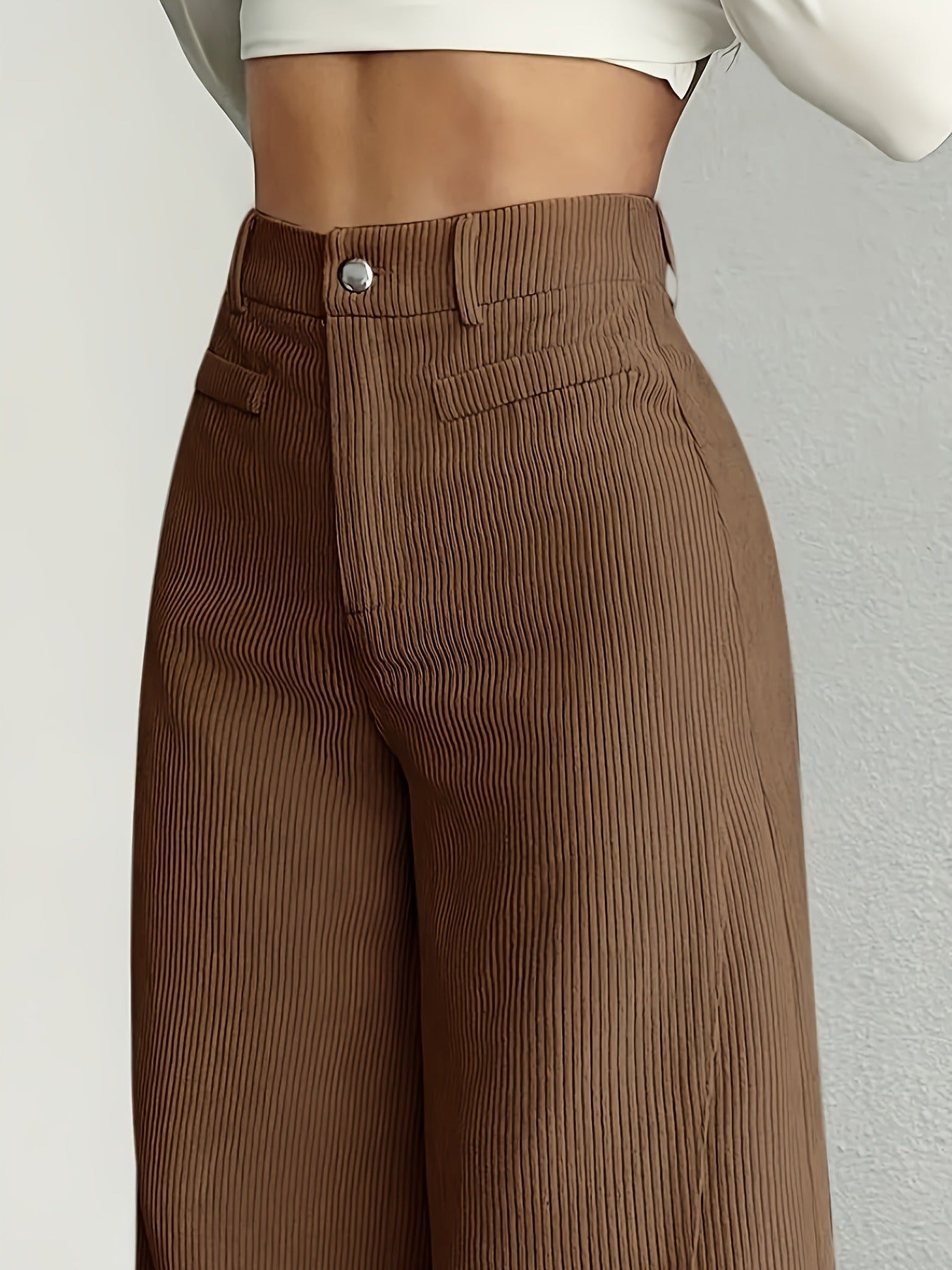 Damen Cordhose Weite Passform Hoher Bund Langer Schnitt