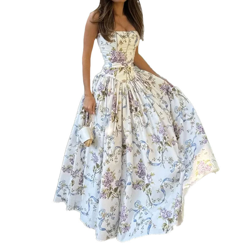 Damen Maxikleid Floralmuster Gerafftes Oberteil Eveloria