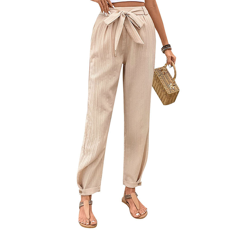 Damen Chinohose Locker Elastischer Bund Beige