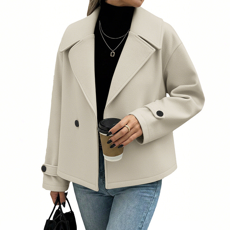 Damen Cropped Jacke Doppelter Knopfleiste Weit Schnitt