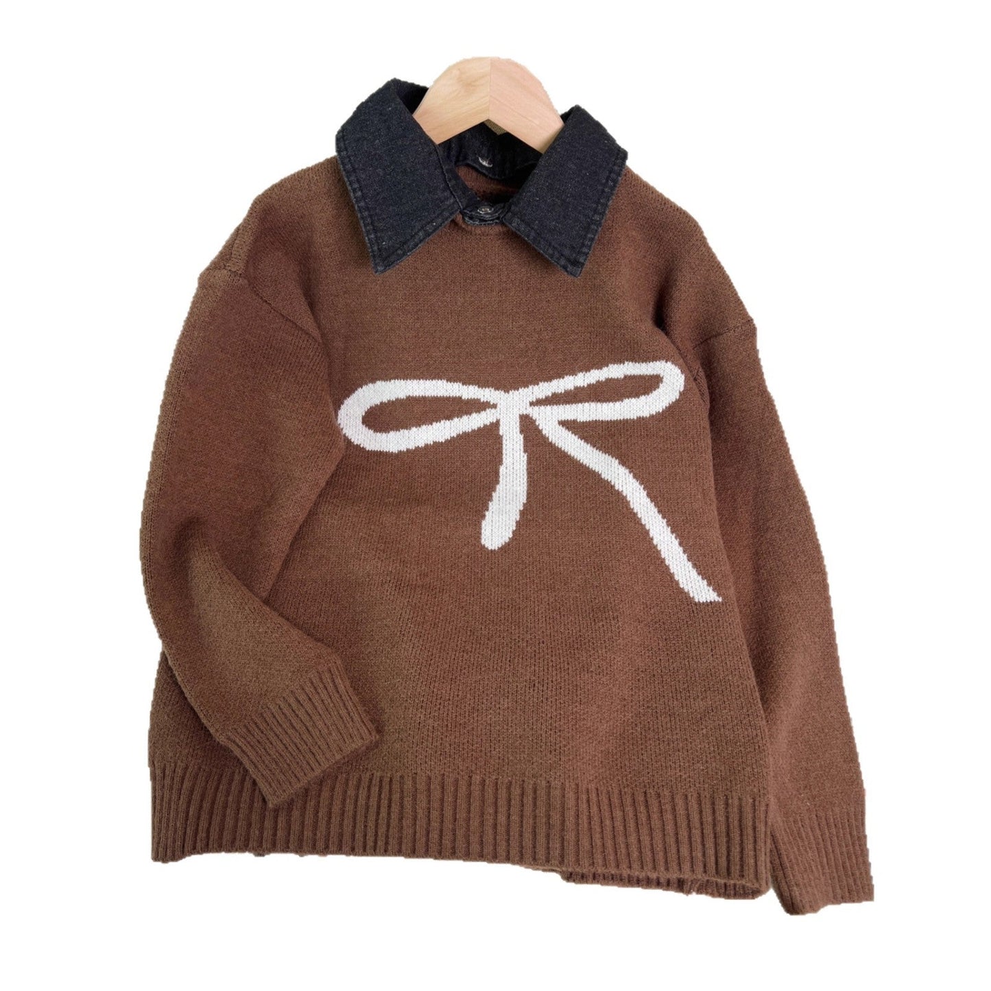 Damen Pullover Kuscheliger Schleifenlook Beige