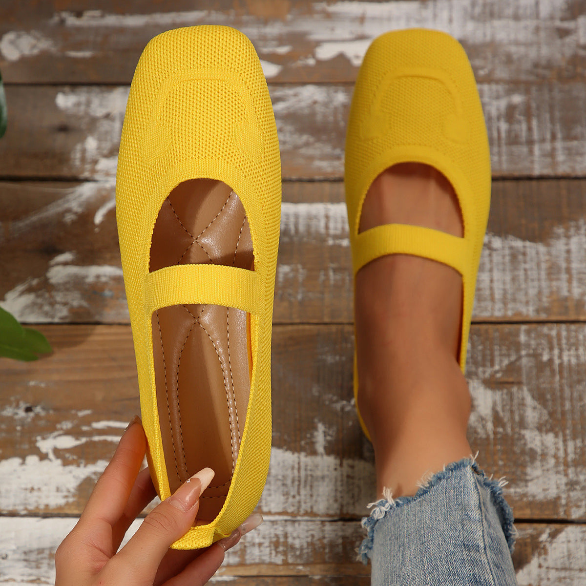 Damen Ballerinas Atmungsaktives Gummi-Obermaterial Verstellbarer