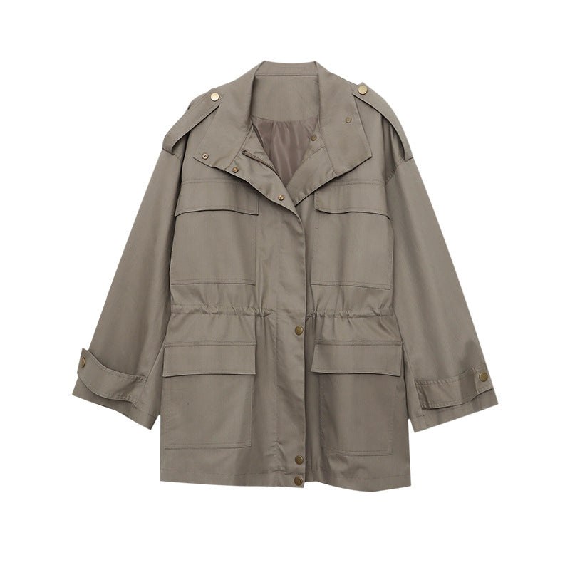 Damen Übergangsjacke Lässig mit Taschen und Verstellbarem Hüftzug