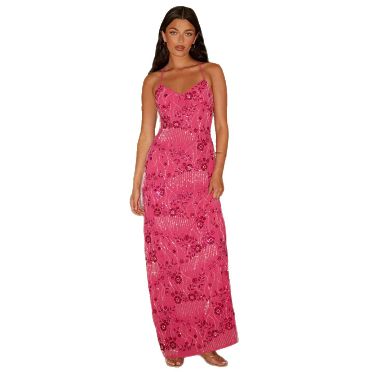 Damen Maxikleid V-Ausschnitt mit Applikationen Eveloria