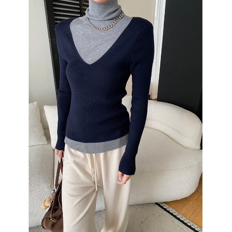 Damen V-Ausschnitt Pullover Rippstrick Fein Eveloria