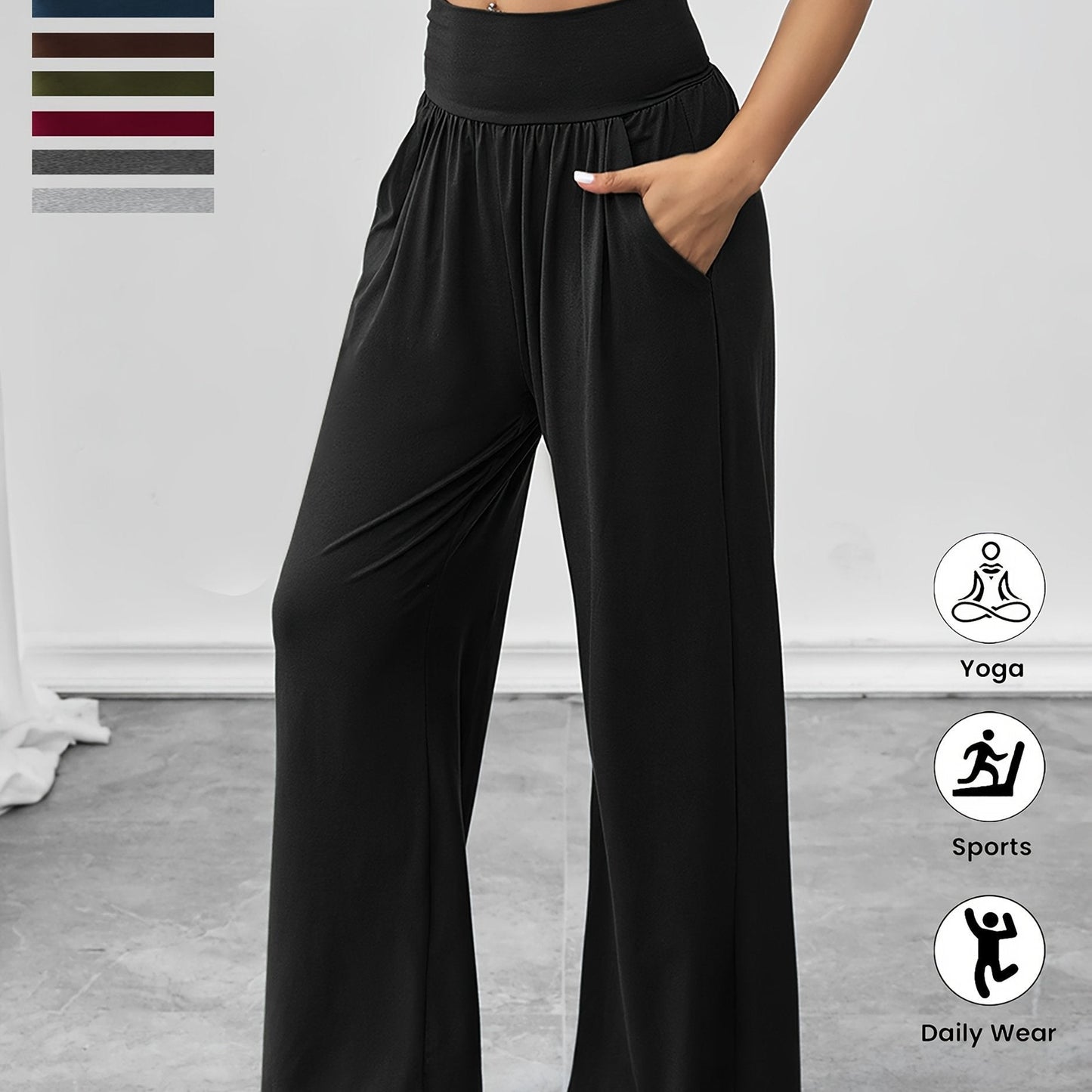 Damen Freizeithose Elastischer Bund Seitentaschen Bequem