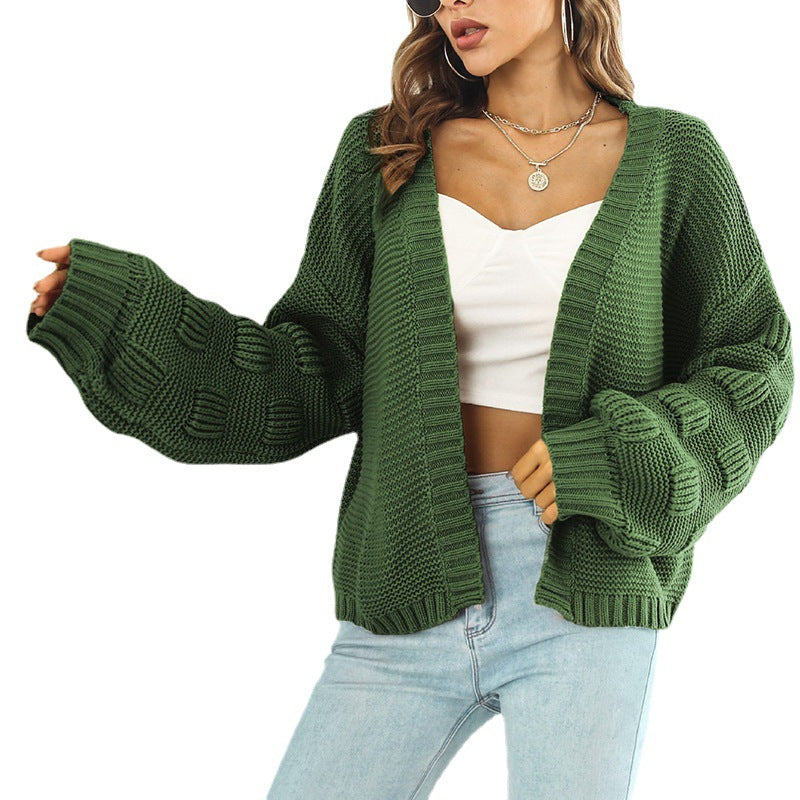 Damen Strickjacke Voluminöse Ärmel Strukturiert Anthrazit Eveloria