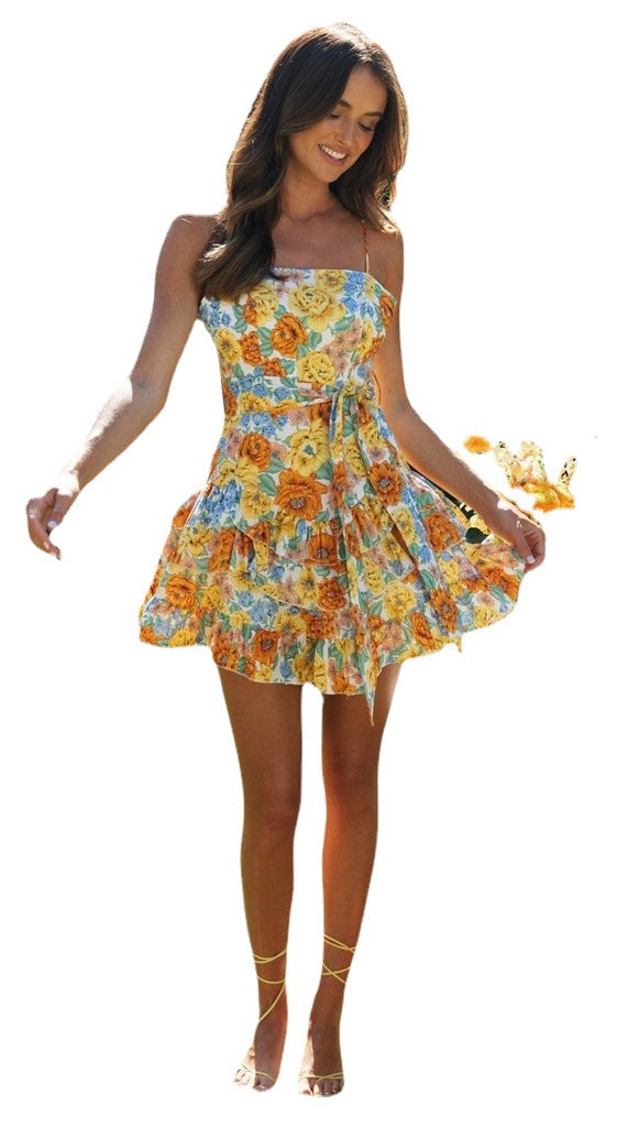 Damen Minikleid Fließender Rock Florales Muster Eveloria