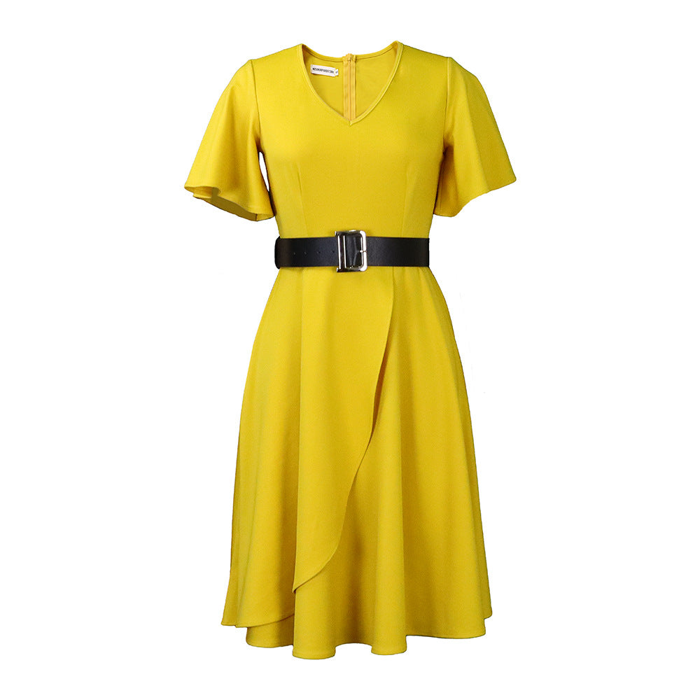 Damen Wickelkleid Weiter Rock Eleganter Taillengürtel Eveloria
