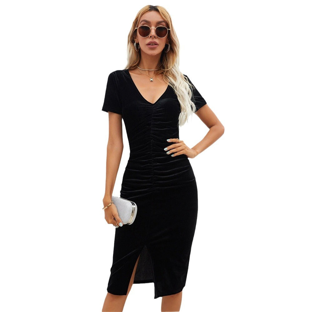 Damen Wickelkleid V-Ausschnitt Seitenschlitz Elegantes Kleid