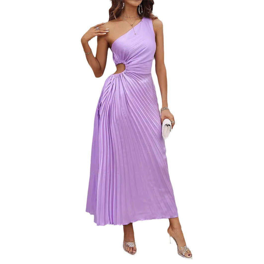 Damen Maxikleid Plissiert Asymmetrisch Eveloria