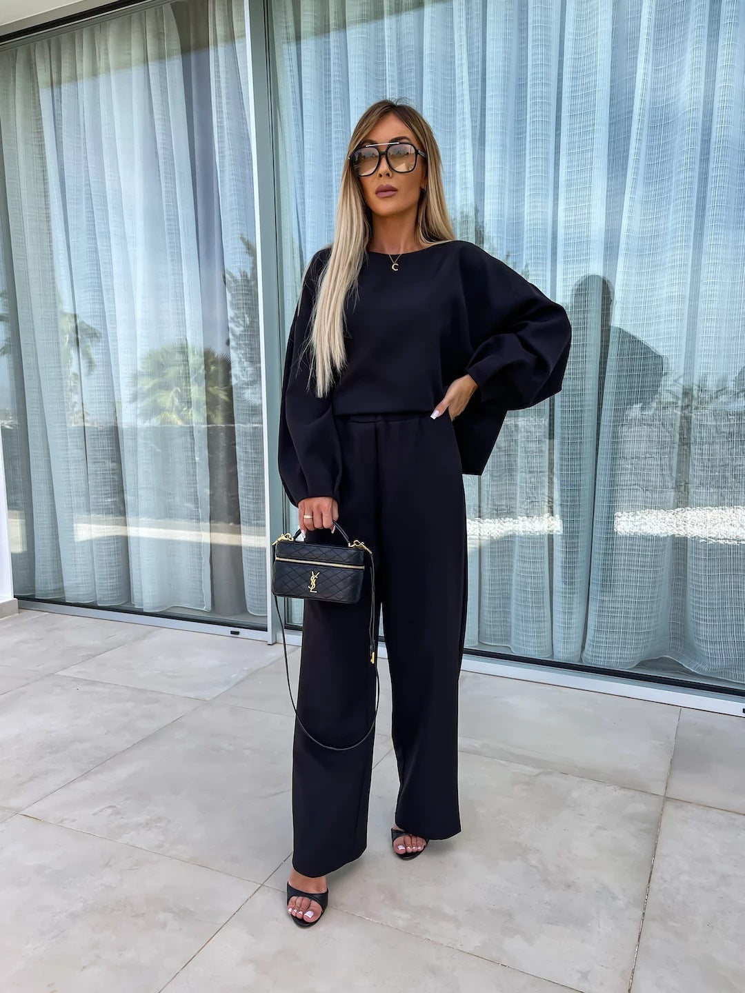 Damen Jumpsuit Weites Bein Voluminöse Ärmel Eveloria