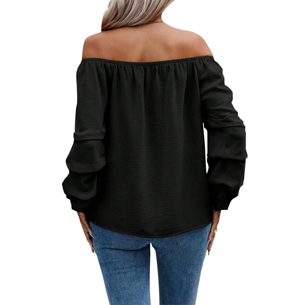 Damen Off-Shoulder Bluse Rüschendetails Lange Ärmel Eveloria
