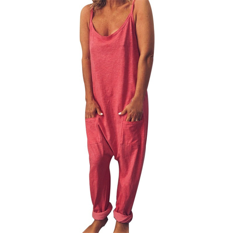 Damen Jumpsuit Lässig Spaghettiträger Beige