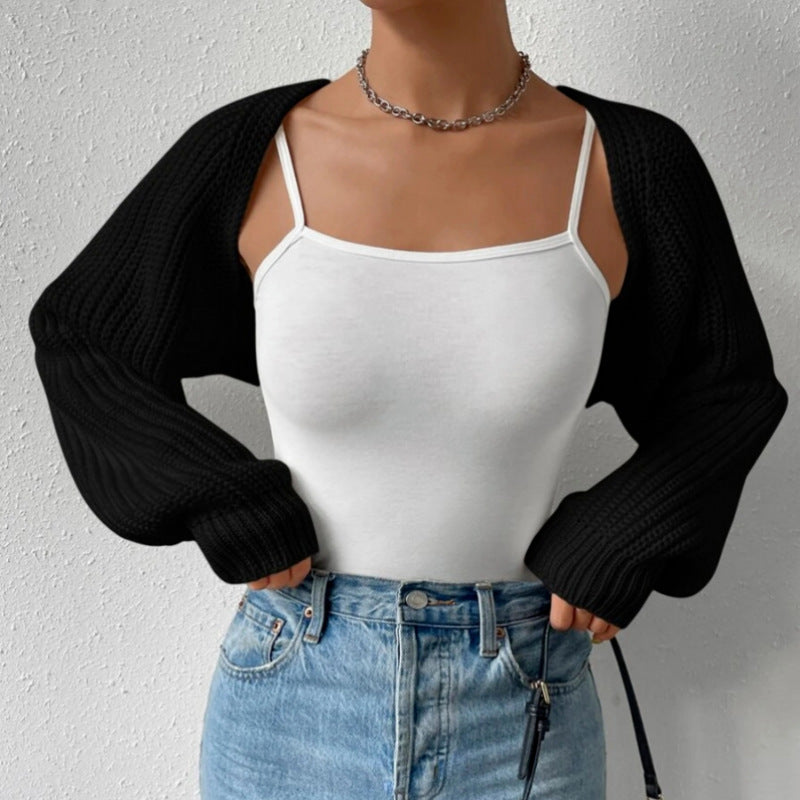 Damen Strickjacke Weite Ärmel Strukturiert Beige