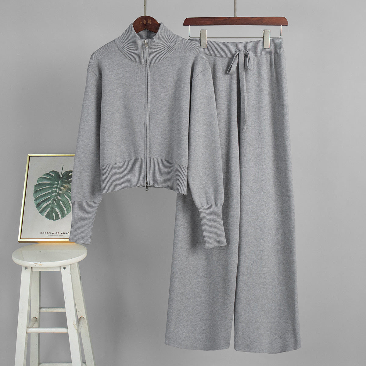 Damen Strickensemble mit Zip-Kragen und weitem Schnitt