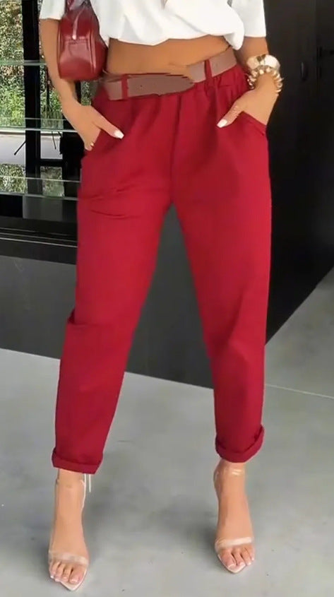 Damen Chinohose Elastischer Bund Weites Bein Eveloria