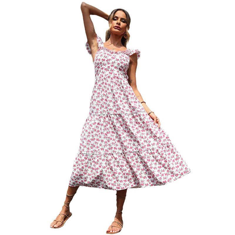 Damen Maxikleid Floralmuster Rüschendetails Eveloria