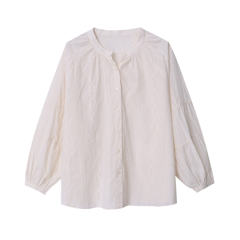 Damen Bluse Puffärmel Feines Stickdesign Weiße Bluse Eveloria