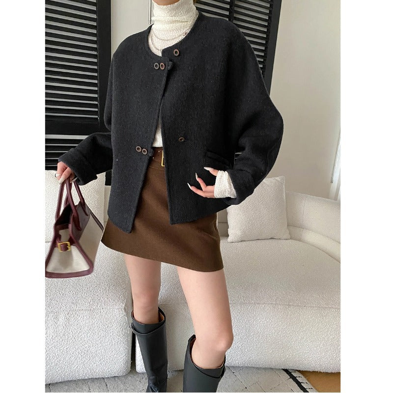 Damen Oversized-Jacke Wollmix Knöpfe Beige