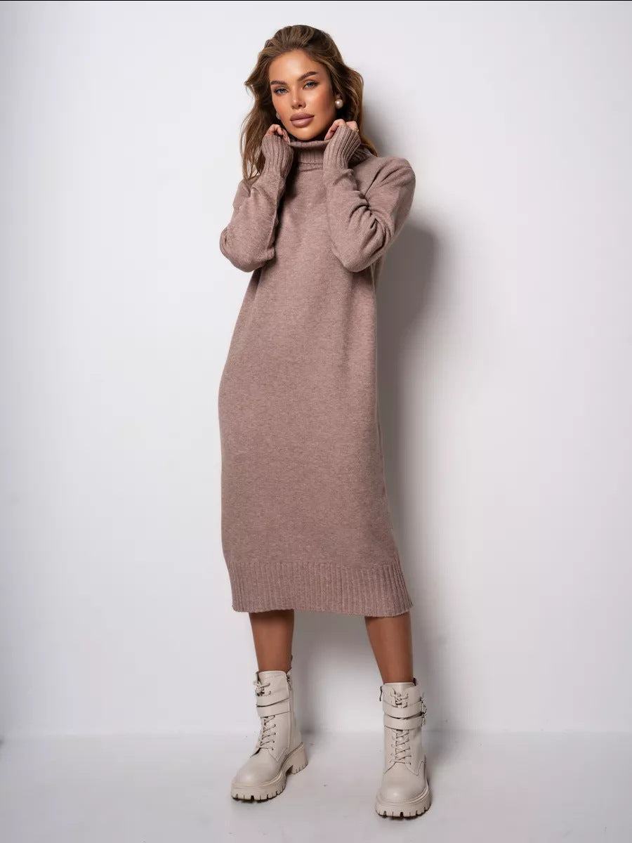 Damen Strickkleid Rollkragen Lässig Eveloria