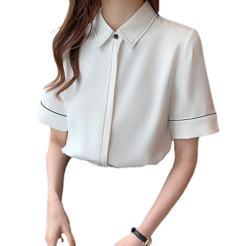 Damen Bluse Kurzarm Klassischer Kragen Elegantes Design Eveloria