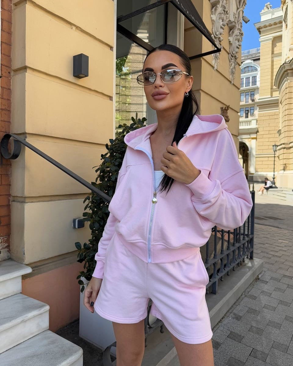 Damen Sportliches Zweiteiler-Set Kurzärmelige Jacke Lässige Shorts