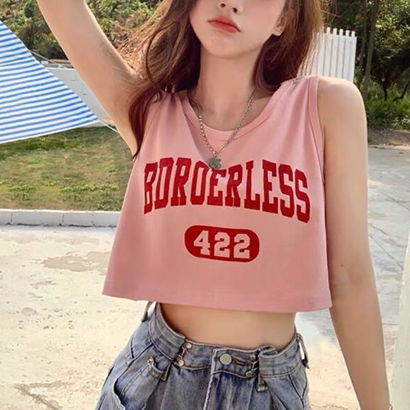 Damen Crop- mit Schriftzug Baumwolle Bequem Weiß