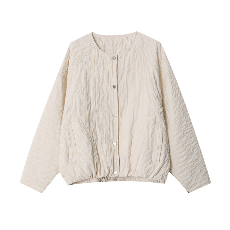 Damen Steppjacke Lässig Druckknopfverschluss Beige