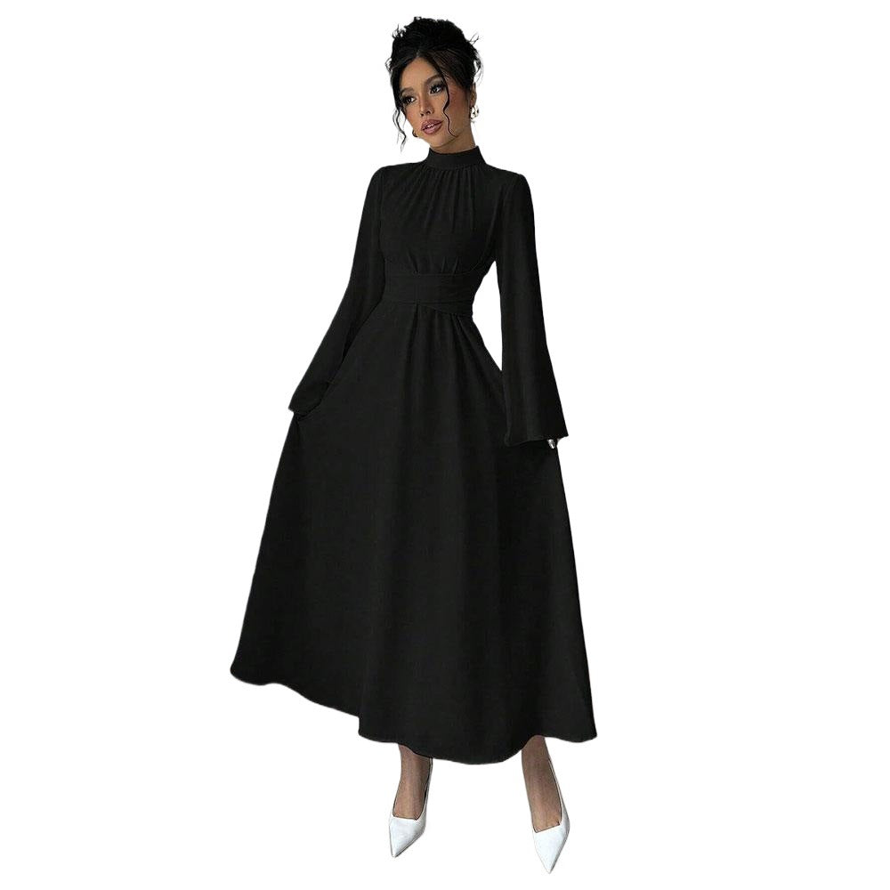 Damen Maxikleid mit schwingenden Ärmeln und hohem Kragen Eveloria