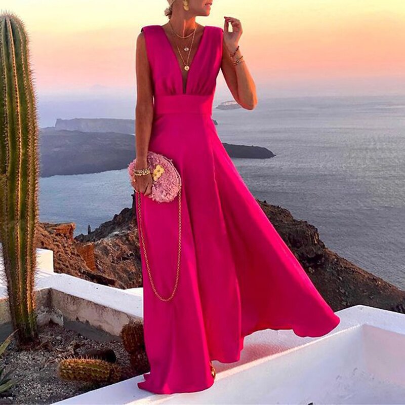 Damen Maxikleid mit V-Ausschnitt und Blumenmuster
