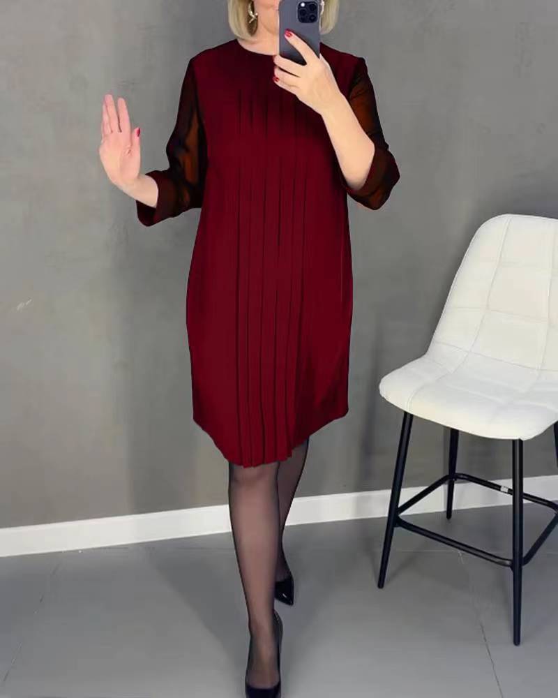 Damen Rüschenkleid transparente Ärmel Eveloria