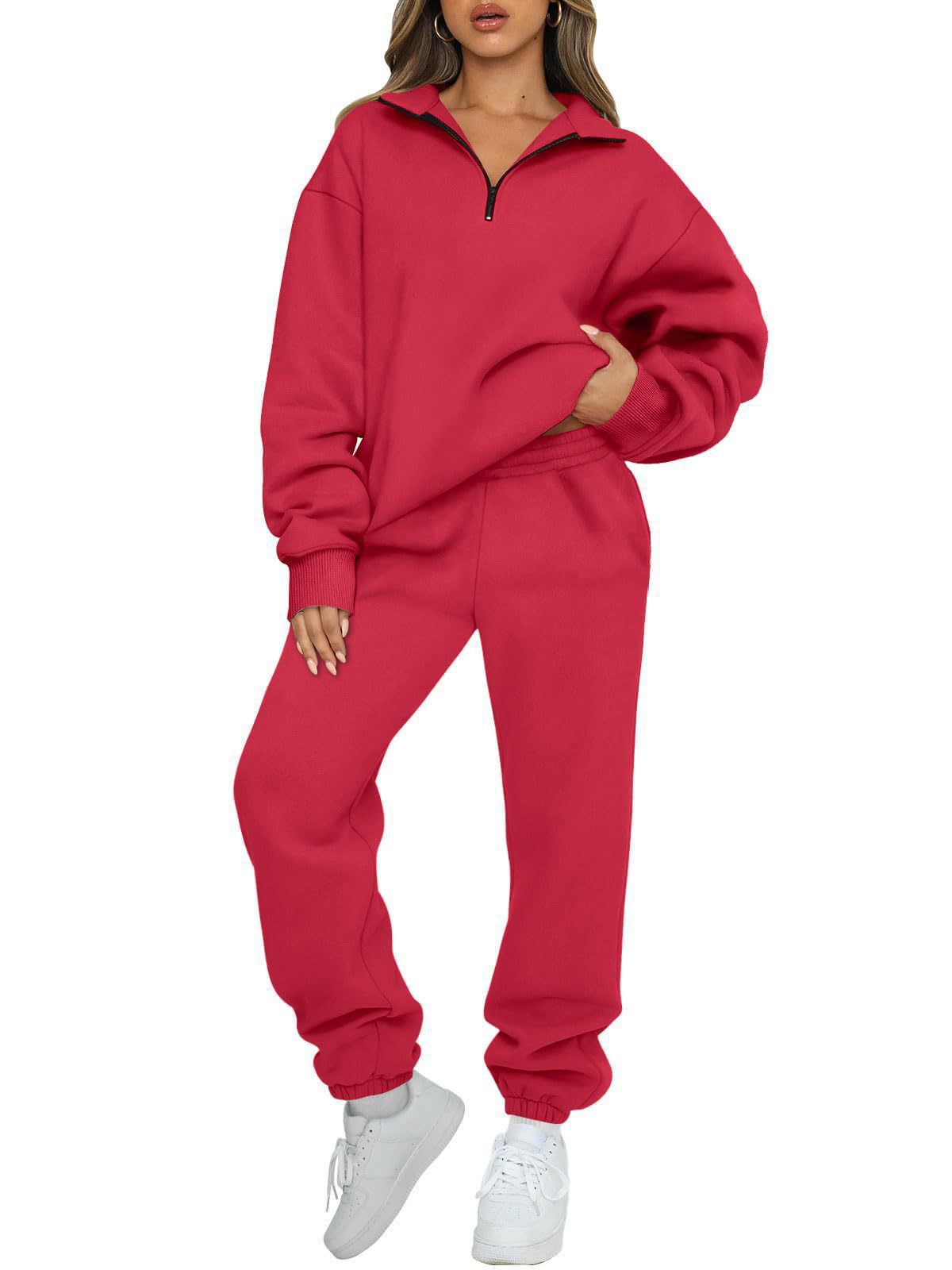 Damen Sweatpants-Set mit Stehkragen und Kängurutasche Eveloria