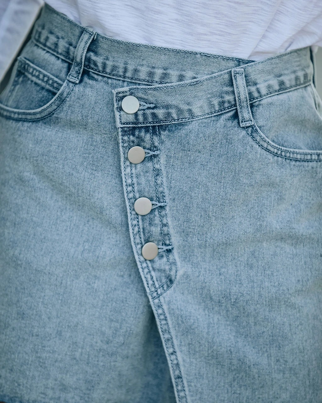 Damen Jeansrock Asymmetrisch Knopfleiste Eveloria