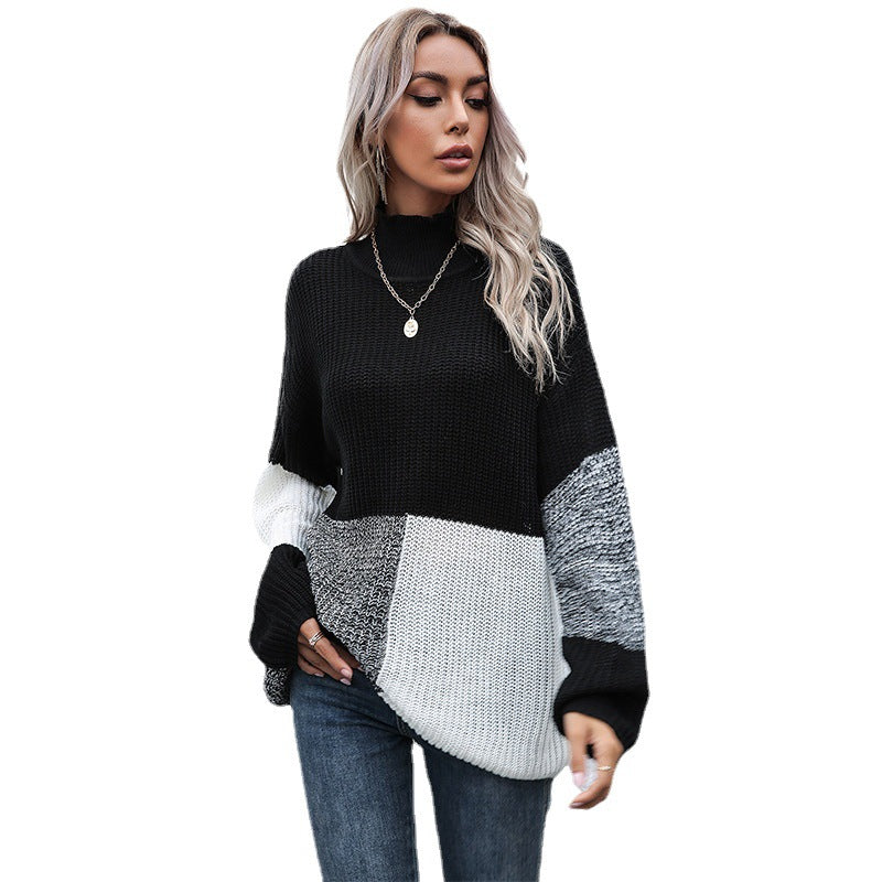 Damen Strickpullover Asymmetrisches Patchwork-Design Eveloria