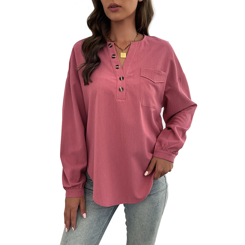 Damen Bluse mit Knöpfen und Brusttasche Eveloria