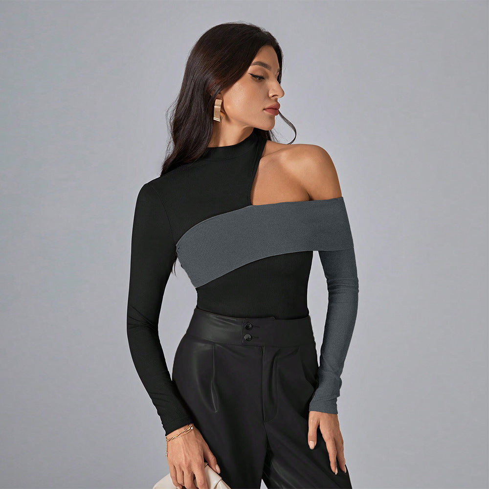Damen Langarmshirt Asymmetrisch Cut-Out-Details - Eveloria