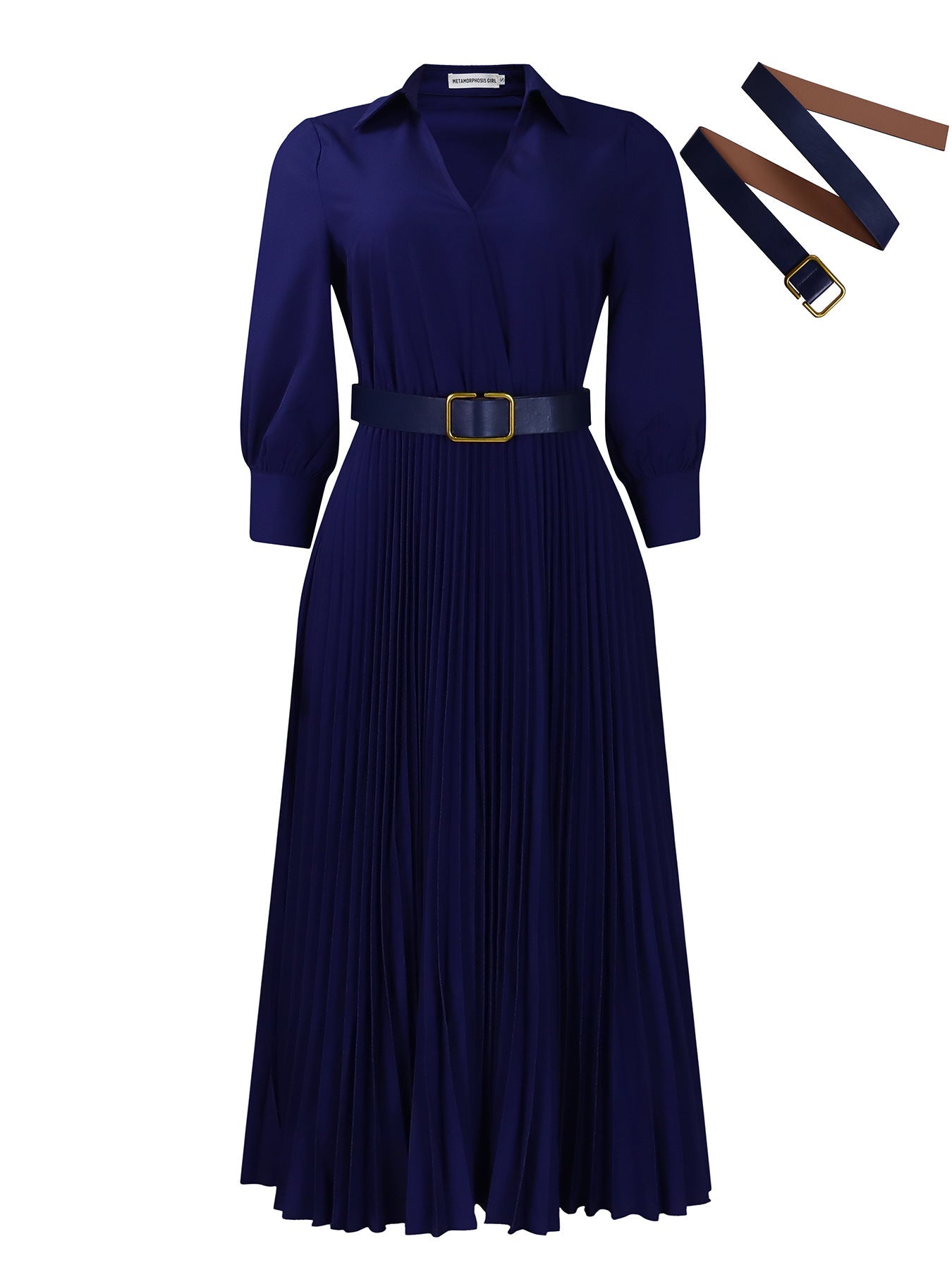 Damen Hemdkleid Plissee mit Taillierung und abnehmbarem Gürtel