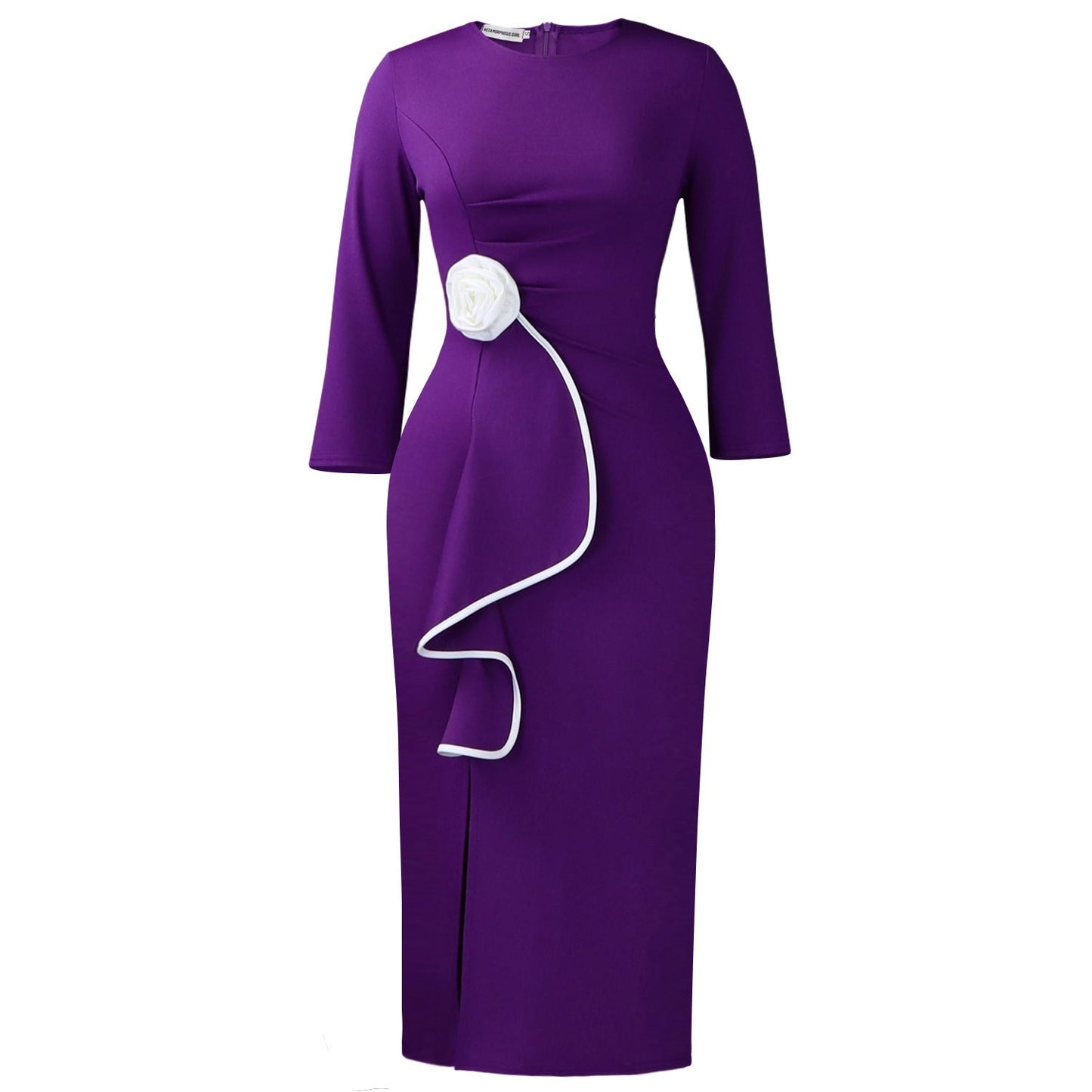 Damen Etuikleid mit floraler Applikation und Drapierung Eveloria