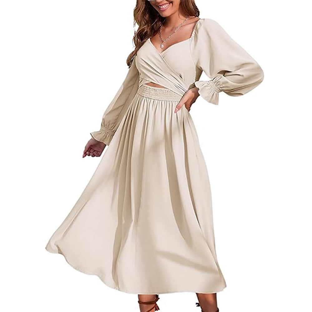 Damen Wickelkleid Langer Ärmel Tailliert Eveloria