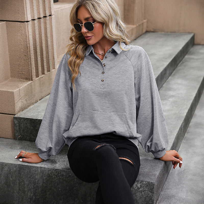 Damen Pullover Voluminöse Ärmel Knopfleiste Beige Eveloria
