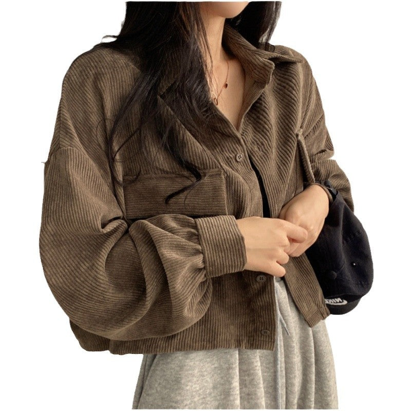 Damen Cordjacke Weich Puffärmel