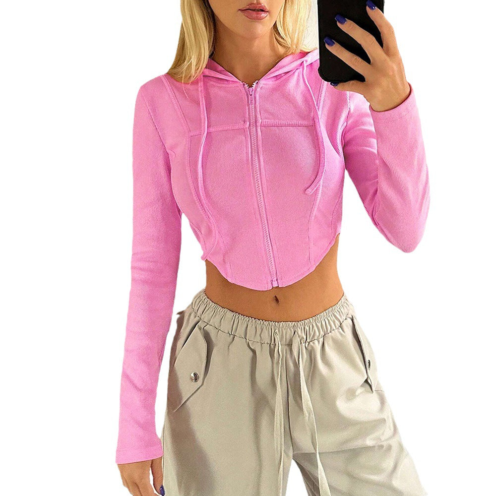 Damen Cropped Hoodie Langärmlig Figurbetonend Eveloria
