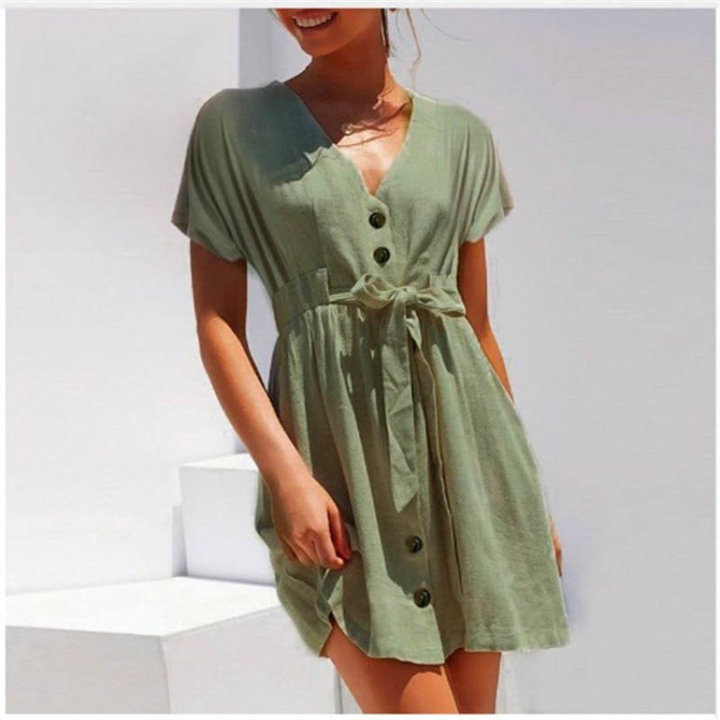 Damen Sommerkleid mit Taillengürtel Leicht Eveloria