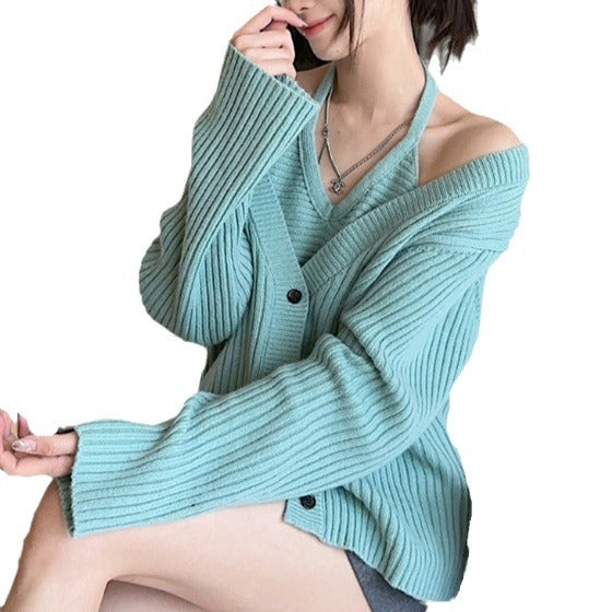 Damen Grobstrickjacke Lässiger Schnitt V-Ausschnitt Eveloria