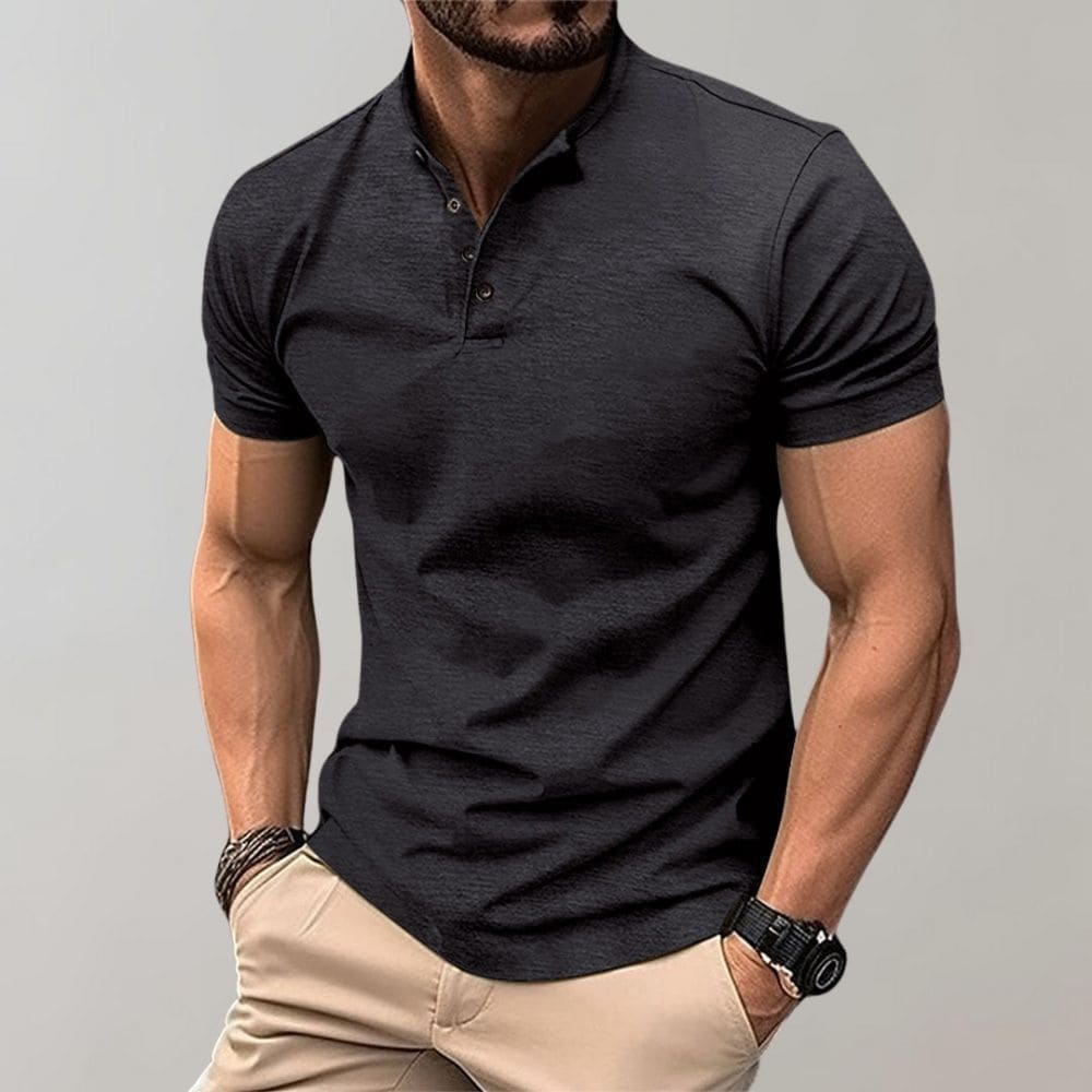 Polo-T-Shirt – Kurzarm – Knopfleiste – Einfarbiges T-Shirt – Herren-T-Shirt-Schwarz-S-Chaps Herrenmode