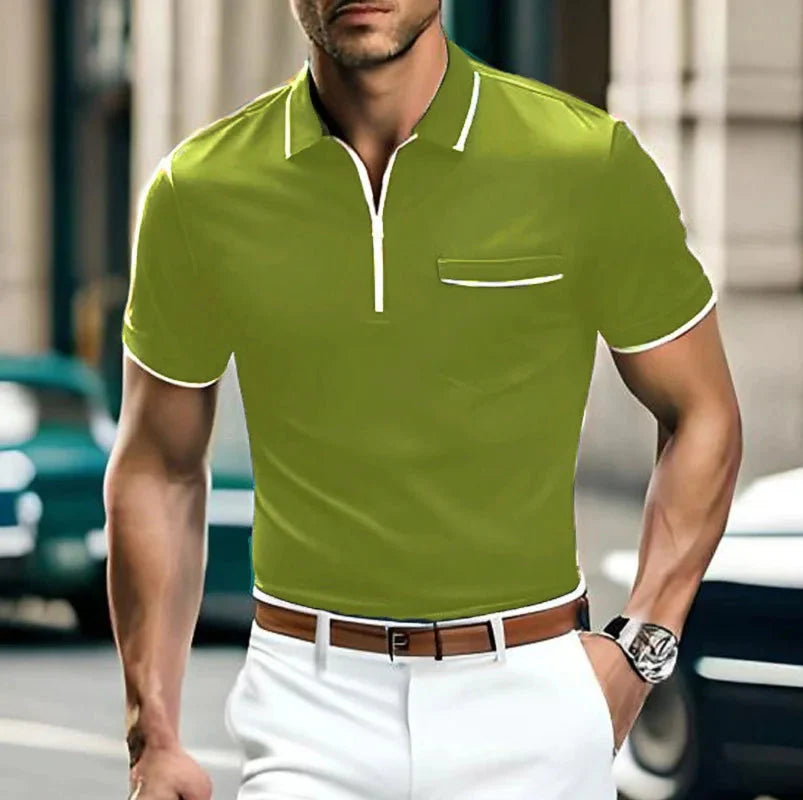 Polohemd - Halber Reißverschluss - Brusttasche - Polo T-Shirt - Herrenhemd-Grün-S-Chaps Herrenmode